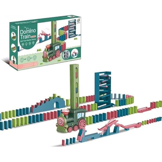 rayihni DOMINO TRAIN SET WITH ELECTRIC TRAIN 40 COLORFUL DOMINO PIECES 9 GAME ACCESSORIES STEAM SOUND EFFECTS LIGHT UP PLAY CREATIVE COURSE SET BUILDING GIFT FOR KIDS DOMINO TRACK PUZZLE GAME - Image 1